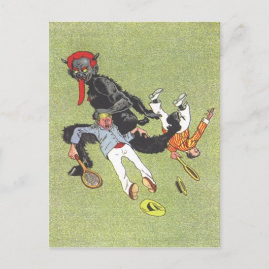 Krampus ontvoert Mannen Briefkaart (Voorkant)