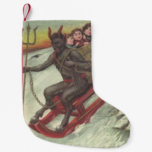 Krampus ontvoert slee drietand kleine kerstsok (Voorkant)
