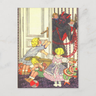 Krampus ontvoert stoute kinderen briefkaart