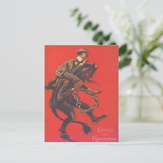Krampus ontvoert volwassene briefkaart (Staand voorkant)