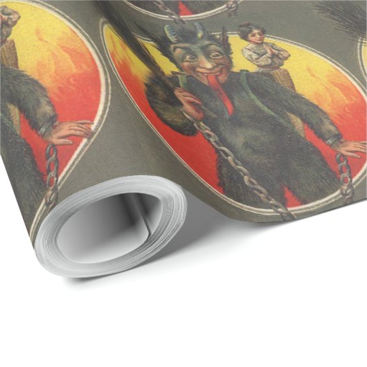 Krampus ontvoert vrouw cadeaupapier (Rol Hoek)