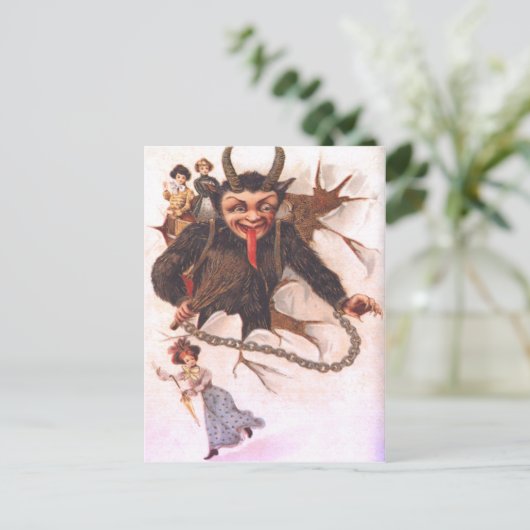 Krampus ontvoert vrouwen briefkaart (Staand voorkant)
