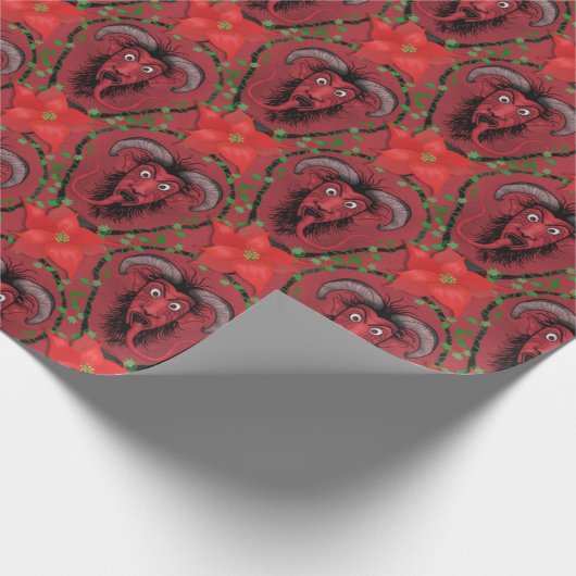 Krampus Poinsetta Cadeaupapier (Hoek)