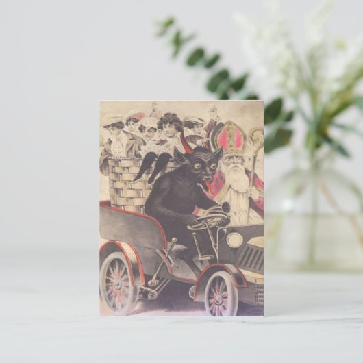 Krampus & Priest Driving with Children Briefkaart (Staand voorkant)