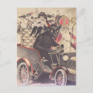 Krampus & priester rijden met kinderen briefkaart