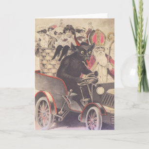 Krampus & Priester rijden met kinderen Feestdagen Kaart