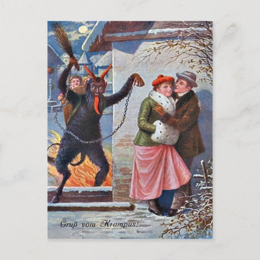 Krampus Punishing Bad Adults Briefkaart (Voorkant)