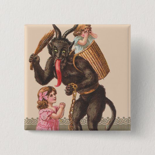 Krampus Punting Children Switch Chain Vierkante Button 5,1 Cm (Voorkant)