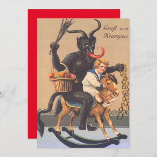 Krampus Riding Hobbyhorse with Boy (Voorkant / Achterkant)