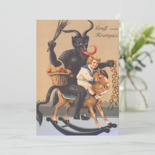 Krampus Riding Hobbyhorse with Boy (Staand voorkant)