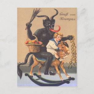 Krampus Riding Hobbyhorse with Boy Briefkaart