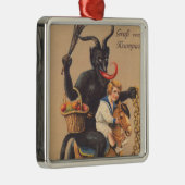 Krampus Riding Hobbyhorse with Boy Metalen Ornament (Rechts)