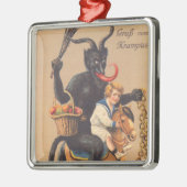 Krampus Riding Hobbyhorse with Boy Metalen Ornament (Links)