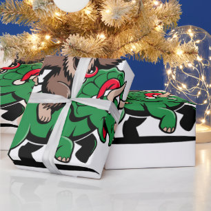 Krampus rijdt op een dinosaurus Kerstman Kerstmis Cadeaupapier