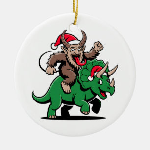 Krampus rijdt op een dinosaurus Kerstman Kerstmis  Keramisch Ornament