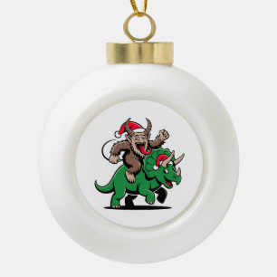 Krampus rijdt op een dinosaurus Kerstman Kerstmis  Keramische Bal Ornament