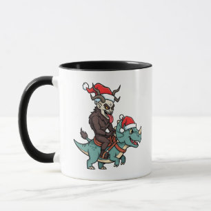Krampus rijdt op een dinosaurus Kerstman Kerstmis  Mok