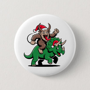 Krampus rijdt op een dinosaurus Kerstman Kerstmis Ronde Button 5,7 Cm