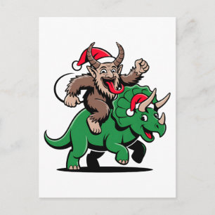 Krampus rijdt op een dinosaurus Kerstman Kerstmis Uitnodiging Briefkaart