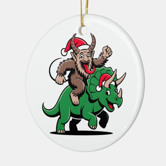 Krampus rijdt op een dinosaurus Santa Christmas Ev Keramisch Ornament (Links)