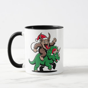 Krampus rijdt op een dinosaurus Santa Christmas Ev Mok