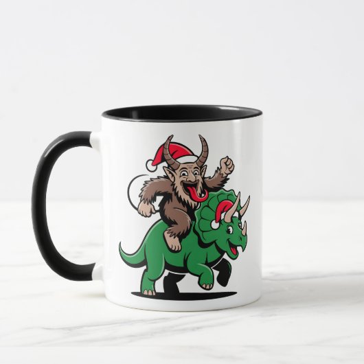 Krampus rijdt op een dinosaurus Santa Christmas Ev Mok (Links)