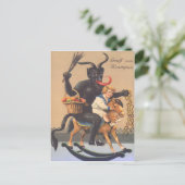 Krampus rijdt op hobbyhorse met jongen briefkaart (Staand voorkant)