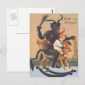Krampus rijdt op hobbyhorse met jongen briefkaart (Voorkant / Achterkant)