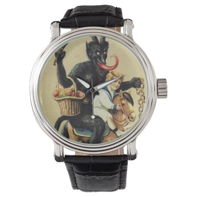 Krampus Rocking Horse Demon Holiday Kerstmis Horloge (Voorkant)