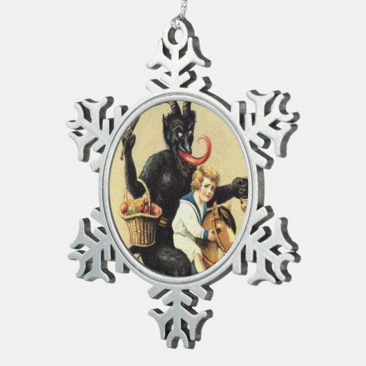 Krampus Rocking Horse Demon Holiday Kerstmis Tin Sneeuwvlok Ornament (Rechts)