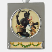 Krampus Rocking Horse Holiday Kerstmis Verzilverd Banner Ornament (Voorkant)