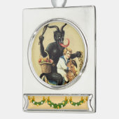Krampus Rocking Horse Holiday Kerstmis Verzilverd Banner Ornament (Links)