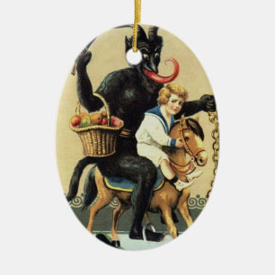 Krampus Rocking Horse Holiday kerstversiering Keramisch Ornament
