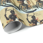 Krampus Rocking Horse Holiday Vintage Kerstmis Cadeaupapier (Rol Hoek)