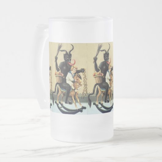 Krampus Rocking Horse Holiday Xmas 16oz Bier Mok (Voorkant links)