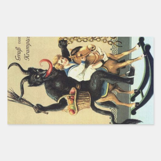 Krampus Rocking Horse Vakantie Kerst stickers (Voorkant)
