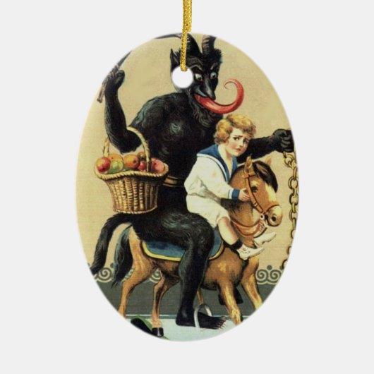 Krampus Rocking Horse Vakantie Kerstversiering Keramisch Ornament (Voorkant)