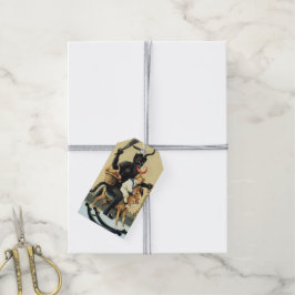 Krampus Rocking Paard Slechte Demon Kerstmis Cadeaulabel