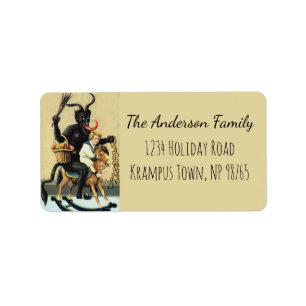 Krampus Rocking Paard Slechte Demon Kerstmis Etiket