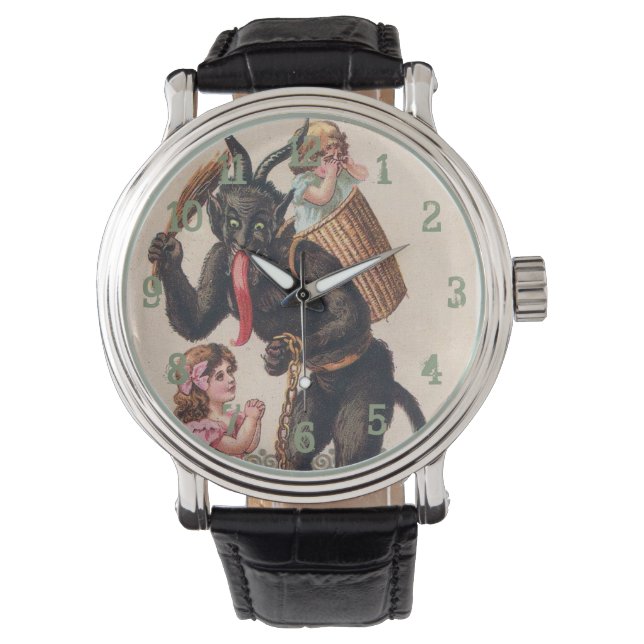 Krampus Scaring Girls  feestdag kerst Horloge (Voorkant)