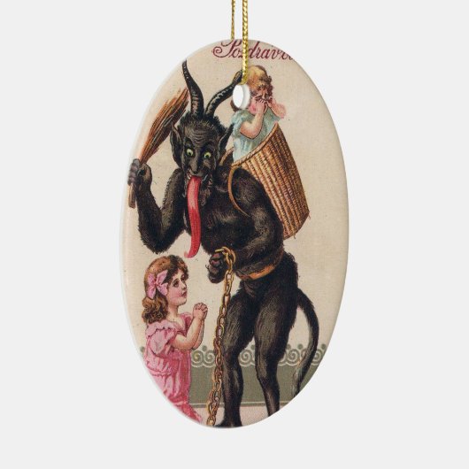Krampus Scaring Girls  feestdag kerst Keramisch Ornament (Rechts)
