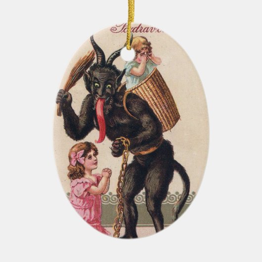 Krampus Scaring Girls feestdag kerst Keramisch Ornament (Voorkant)