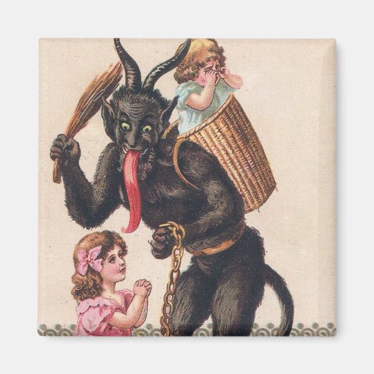 Krampus Scaring Girls  feestdag kerst Magneet (Voorkant)