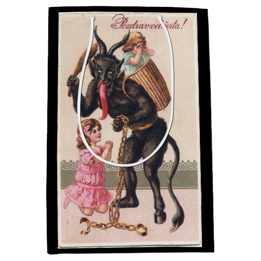 Krampus Scaring Girls feestdag kerst Medium Cadeauzakje (Voorkant)