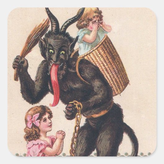 Krampus Scaring Girls  feestdag kerst Vierkante Sticker (Voorkant)