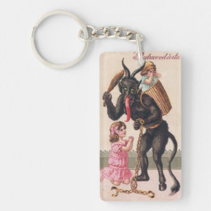 Krampus Scaring Girls Vintage Demon Christmas Sleutelhanger