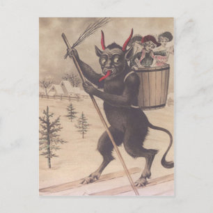 Krampus Skiënde Vrouwen Ontvoeren Briefkaart