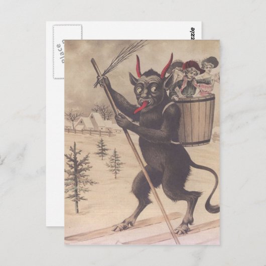 Krampus Skiing Kidnapping Vrouwen Briefkaart (Voorkant / Achterkant)