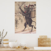 Krampus Skiing Kidnapping Vrouwen Poster (Keuken)