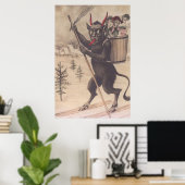 Krampus Skiing Kidnapping Vrouwen Poster (Thuiskantoor)